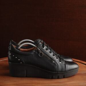 Pikolinos Shoes Womens Size EU 40 US 9-9.5 BLK Balerma Leather Wedge Comfort Zip